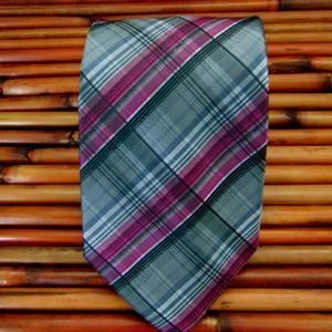 NWT BACHRACH CUNNINGHAM Pink & Gray Diaganol Plaid Neck Tie